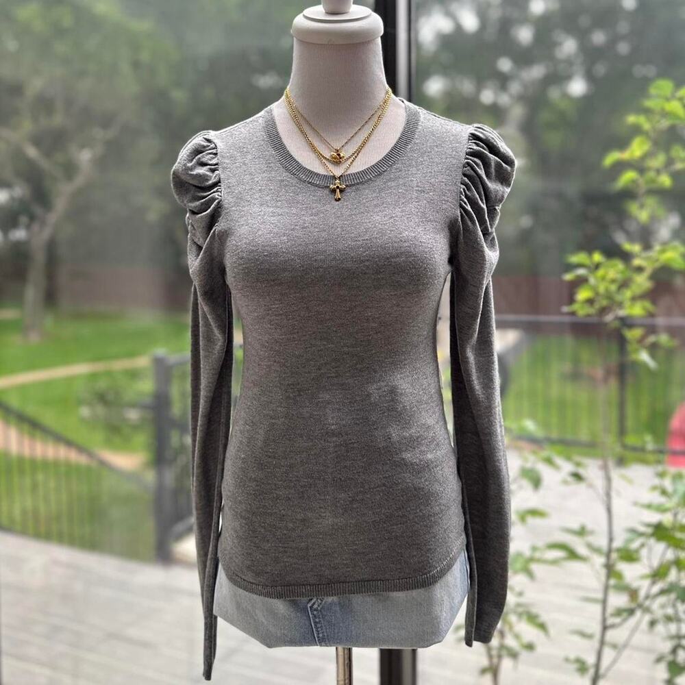 Express Grey Puff Sleeve Long Sleeve Top XS
